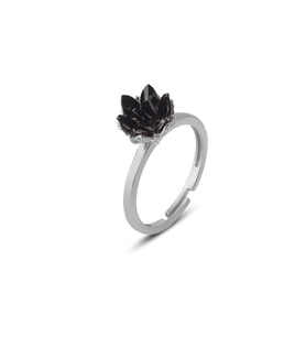925 ayar gümüş, Siyah taşlı Rodyum kaplama ayarlanır Lotus Çiçeği Yüzük (STD)