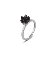 925 ayar gümüş, Siyah taşlı Rodyum kaplama ayarlanır Lotus Çiçeği Yüzük (STD)