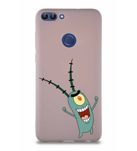 Huawei P Smart Soft Premier Kapak Plankton Tasarımlı Silikon Kılıf - Pudra (Şeffaf)