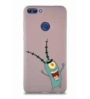 Huawei P Smart Soft Premier Kapak Plankton Tasarımlı Silikon Kılıf - Pudra (Şeffaf)