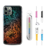 Apple iPhone 11 12 13 14 Pro Max Kılıf Kablo Koruma Spiral Silikon İşaretler Tuval 1716