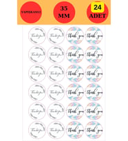 24 Adet - Thank You Flower Sticker - Teşekkür Sticker - Paketleme Sticker - Handmade Sticker (Pembe)
