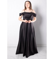 Askılı Saten Abiye Elbise Siyah MDV388