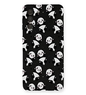 Samsung Galaxy S21 FE Uyumlu Lansman Kılıf Panda Tasarımlı İçi Kadife Kapak-Siyah (Şeffaf)