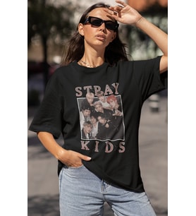 Stray Kids Müzik Grubu Baskılı Unisex Oversize Tişört