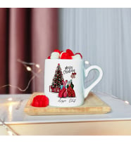 Mutlu Yıllar & Merry Christmas & Yılbaşı & Noel Baba Tasarımlı Ahşap Tabaklı Kişiye Özel Türk Kahvesi Fincanı