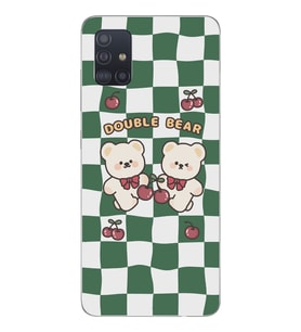 Samsung Galaxy A51 Uyumlu Double Bear Tasarımlı Şeffaf Telefon Kılıfı