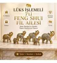 Lüks İşlemeli 7'li Feng Shui Fil Biblo Seti Şans Bereket Dekoratif Ev Ofis Yeni Ev Hediyesi