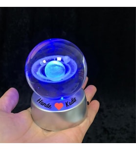 Kişiye Özel Galaksi Gezegen Işıklı 6 Cm Çapında Cam Kristal Küre