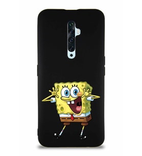 Oppo Reno 2Z Soft Premier Kapak Sünger Bob Tasarımlı Silikon Kılıf - Siyah (Şeffaf)