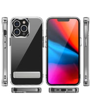 Apple iPhone 13 Pro Kılıf Standlı Şeffaf Silikon L-Stand Kılıf (Renksiz)