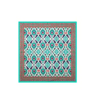 Bursa İpek Yeşil Kırmızı Çini Lale Desen İpek Eşarp
