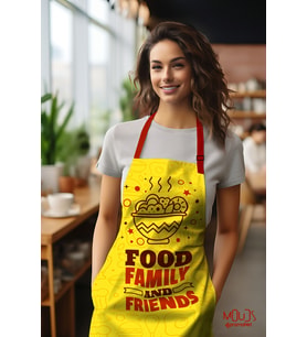 Moud's Süet Kumaş Family Food Yemek Desenli Mutfak Önlüğü, Aşçı Önlüğü, Garson Önlüğü