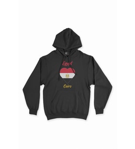 Kahire Mısır Bayraklı Kalpli Siyah Sweatshirt Hoodie