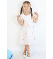 Breeze Kız Çocuk Elbise Çiçek Nakışlı Güpür Detaylı 3-7 Yaş, Ekru