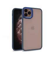 Uyumlu Model Apple iPhone 11 Pro Max Kılıf Kamera Nikelaj Kenar Renkli Kapak (Mavi)