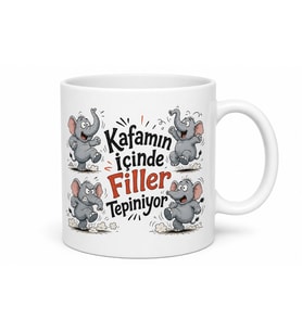 Kafamın İçinde Filler Tepiniyor Baş Ağrısı Esprili Kupa Bardak Hediye