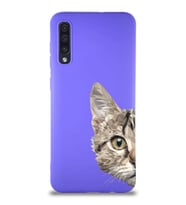 Samsung Galaxy A30S Soft Premier Kapak Catface Tasarımlı Silikon Kılıf - Mor (Şeffaf)