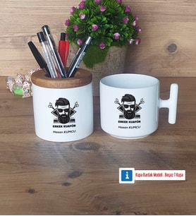 Erkek Kuaförü Kalemlik, Kupa Bardak T Kişiye Özel Hediye (Model 1)