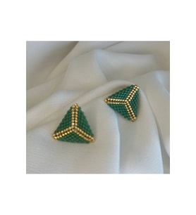Yeşil, Gold, Üçgen, Miyuki Küpe, Marine, Handmade,