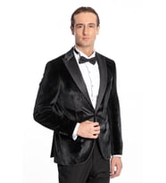 Kadife Slim Fit Siyah Erkek Smokin Ceket - Wessi