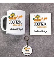 Jeofizik Mühendisi Kupa Bardak Altlık ve Anahtarlık Hediye Seti (Model 1)