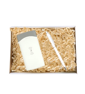 Kişiye Özel Wireles Powerbank 10000 mAh & Kişiye Özel  Kalem Hediye Kutulu (Beyaz)