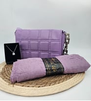 Lila Renk Şık Tasarım Kadın Çantası & Şal & Badet Kolye