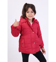 Toontoy Kız Çocuk Kapüşonlu İçi Kürklü Mont (Vişne)