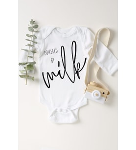 Unisex Bebek Beyaz Powered By Milk Çıtçıtlı Body