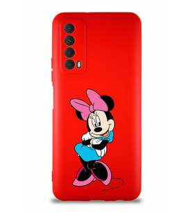 Huawei P Smart 2021 Soft Premier Kapak Minnie Mouse-D Tasarımlı Silikon Kılıf - Kırmızı (Şeffaf)