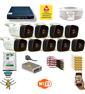 Qromax 9 Kamerali Set - Hareket Algilayan Gece Görüşlü 36 Ir Led 5mp Sony Lensli 1080p Full Hd Metal Kasa Güvenlik Kamerasi Seti 5236