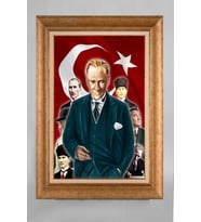 Altın Varaklı Çerçeveli Paspartulu Atatürk Tablo a517 (Gold)