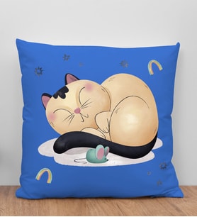 BK Gift Kedi Tasarımlı Mavi Kırlent Yastık, Arkadaşa Hediye, Ev Dekorasyonu, Ev Hediyesi-7