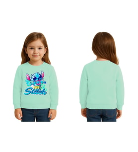 Unisex Stitch Baskılı Çocuk Swaetshirt 3 İplik Şardonlu (Mint Yeşili)