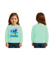 Unisex Stitch Baskılı Çocuk Swaetshirt 3 İplik Şardonlu (Mint Yeşili)