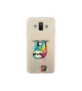 Samsung Galaxy J7 Duo ile Uyumlu Splash Tembel Hayvan Tasarımlı Şeffaf Silikon Kılıf