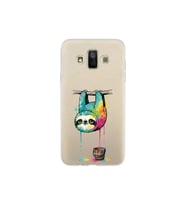 Samsung Galaxy J7 Duo ile Uyumlu Splash Tembel Hayvan Tasarımlı Şeffaf Silikon Kılıf