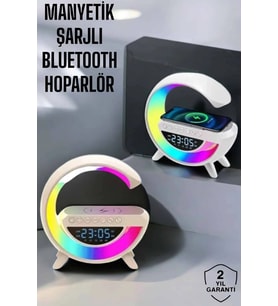 Bluetooth Hoparlör 15w Kablosuz Hızlı Şarj Led Gece Lambası (Beyaz)