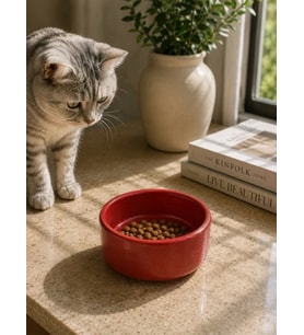Kase Model Beton Kedi Köpek Mama ve Su Kabı (15cm çap × 5cm) - Kiremit