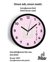 İsme Özel U Harfli Pembe Çocuk Odası Duvar Saati Orta Boy 30 cm Siyah Camlı Sessiz