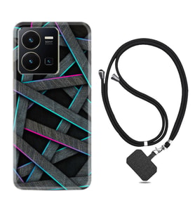 Vivo Y22 Kılıf Silikon Boyun Askılı İpli Desenli Silikon Gri Zigzag 1706