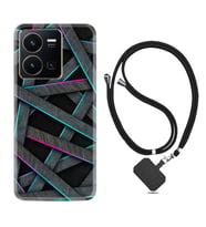 Vivo Y22 Kılıf Silikon Boyun Askılı İpli Desenli Silikon Gri Zigzag 1706