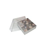 Asetat Kapaklı Karton Kutu 12x12x3 CM 4 Bölmeli Kutu (10 Adet)  Gümüş