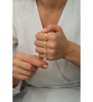 Zirkon Taş Döşeme Gold Renk Gümüş Bayan Bileklik