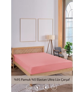 Penye-likralı Lastikli Çarşaf, 160×200 Çift Kişilik %100 Pamuk-Elastan Örme Kumaş, 200 Gr/m² (Somon)