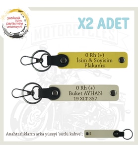 Yol Arkadaşlarına Özel İsim Plaka, 0 Rh (+) Kan Grubu Yazılı Kişisel x2 Anahtarlık, Sarı-S Kahve-SK (Çok Renkli)