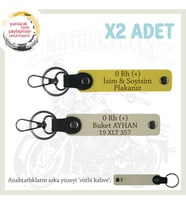 Yol Arkadaşlarına Özel İsim Plaka, 0 Rh (+) Kan Grubu Yazılı Kişisel x2 Anahtarlık, Sarı-S Kahve-SK (Çok Renkli)