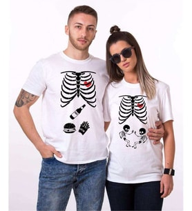 Tshirthane İskelet Bebek İskelet Yemek Sevgili Kombinleri Tshirt Kombini (Tek Ürün Fiyatıdır.)
