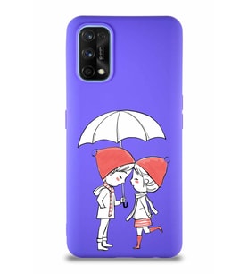 Realme 7 Pro Soft Premier Kapak Aşk Tasarımlı Silikon Kılıf - Mor (Şeffaf)